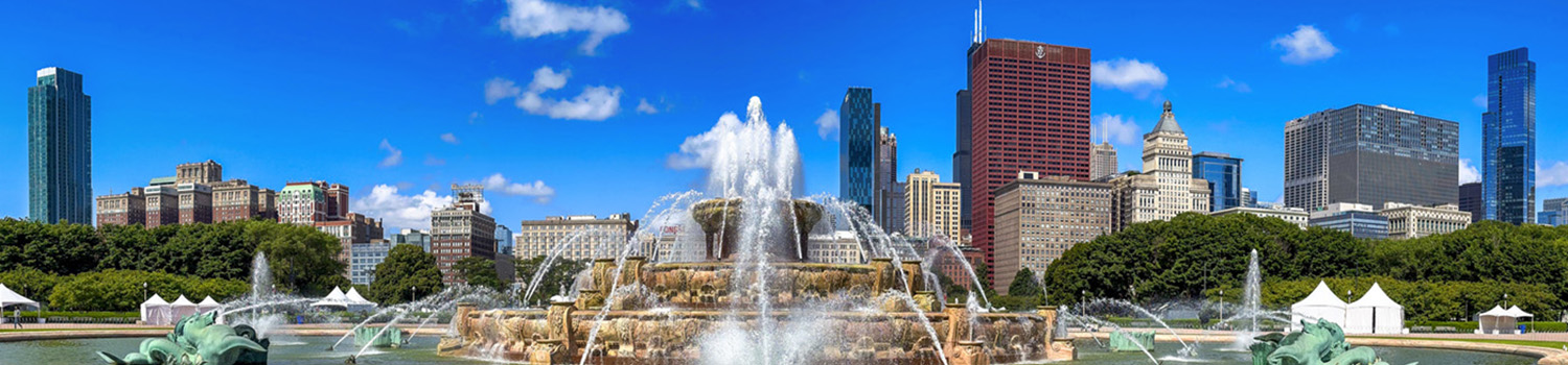 Downtown Chicago on a summer afternoon from Grant Park.